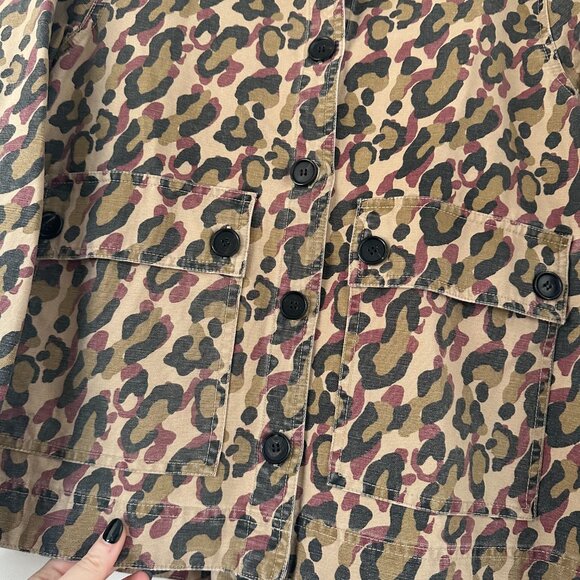 Veronica Beard Military Denim Jacket Leopard Print Sz Large Rugged Distressed - Picture 5 of 10